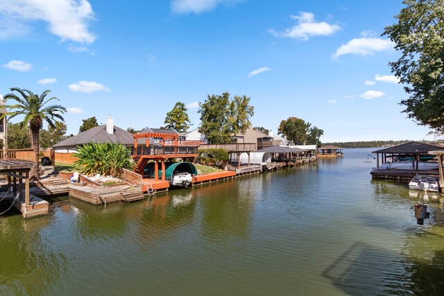 view of dock with a water view