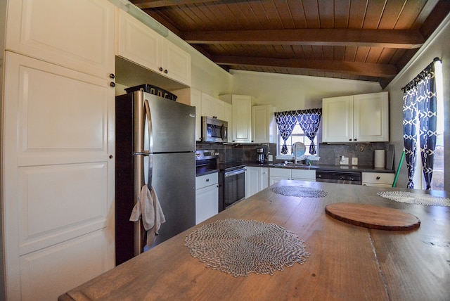 kitchen featuring white cabinets, sink, decorative backsplash, and appliances with stainless steel finishes