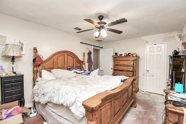 bedroom with a closet and ceiling fan