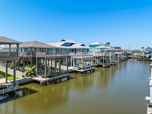 view of dock with a water view