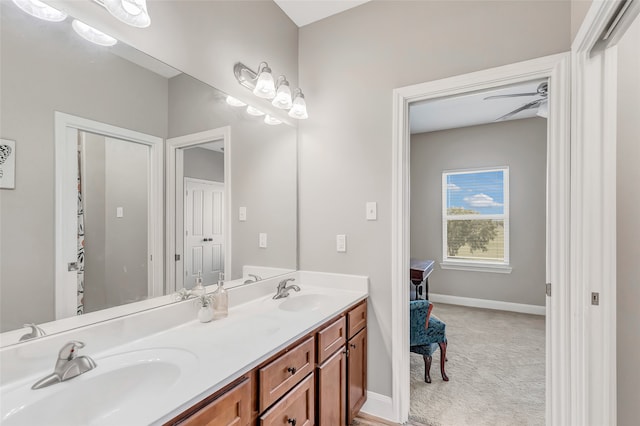 bathroom with vanity and ceiling fan