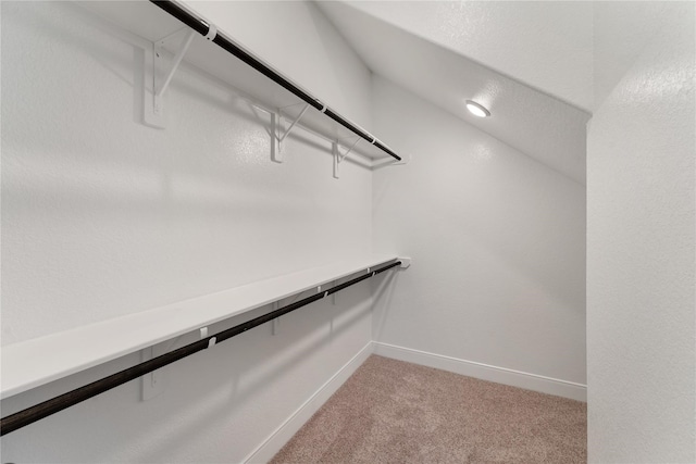 walk in closet featuring light carpet