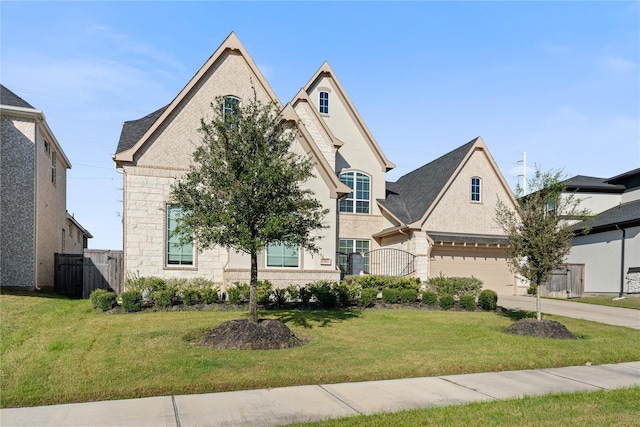 view of front of house with a front lawn and a garage