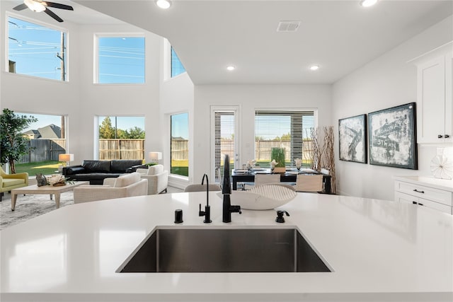 kitchen with white cabinets, a healthy amount of sunlight, and sink