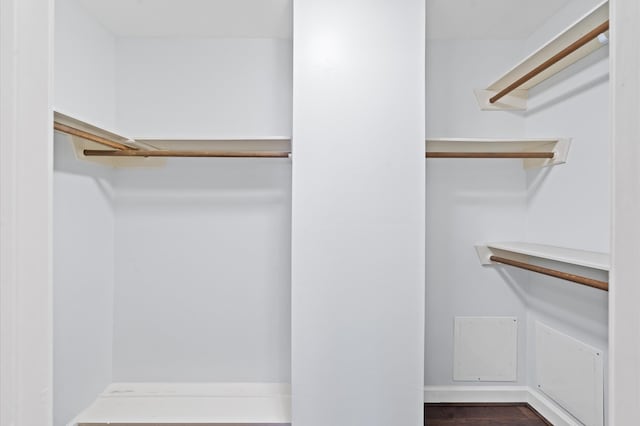 spacious closet featuring dark hardwood / wood-style floors