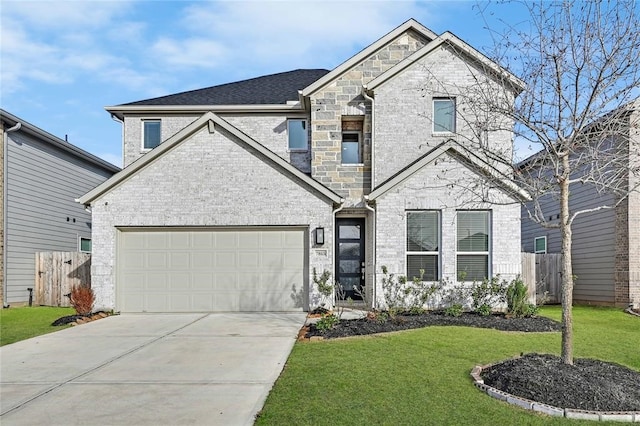 front facade with a front lawn and a garage