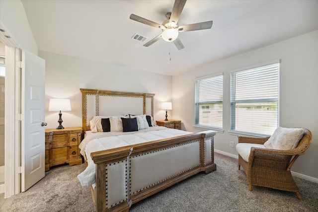 bedroom featuring ceiling fan and carpet floors