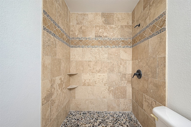 bathroom with toilet and a tile shower