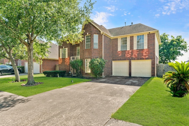 view of front facade with a garage and a front lawn