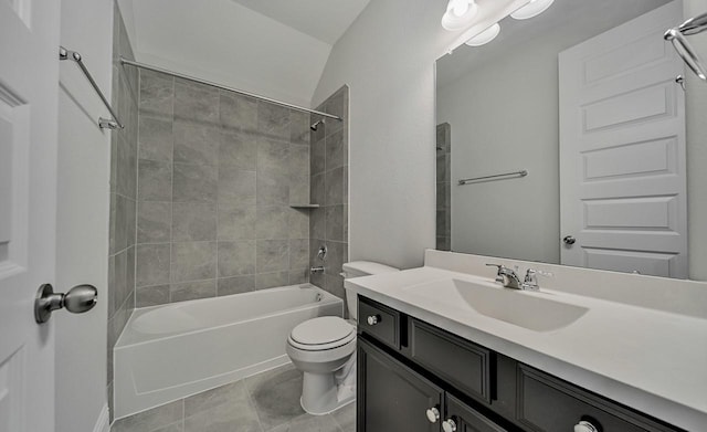 bathroom featuring shower / bath combination, vanity, toilet, and tile patterned floors