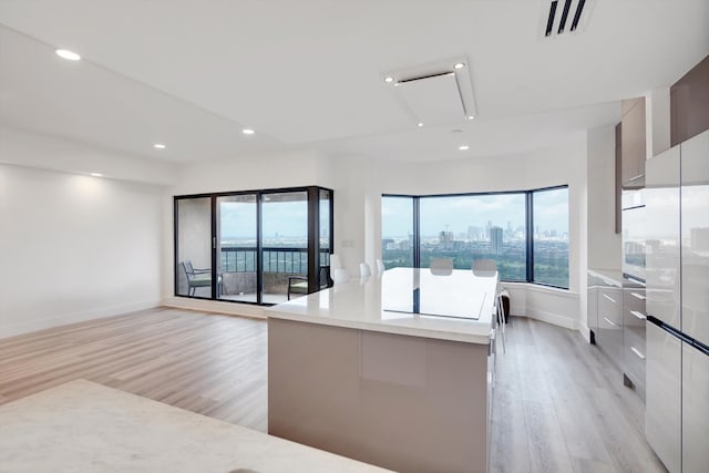 kitchen featuring light hardwood / wood-style flooring, a kitchen island, and plenty of natural light