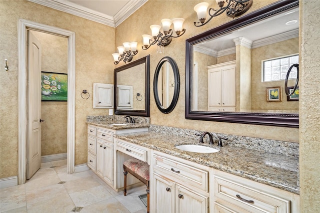 bathroom featuring vanity and crown molding