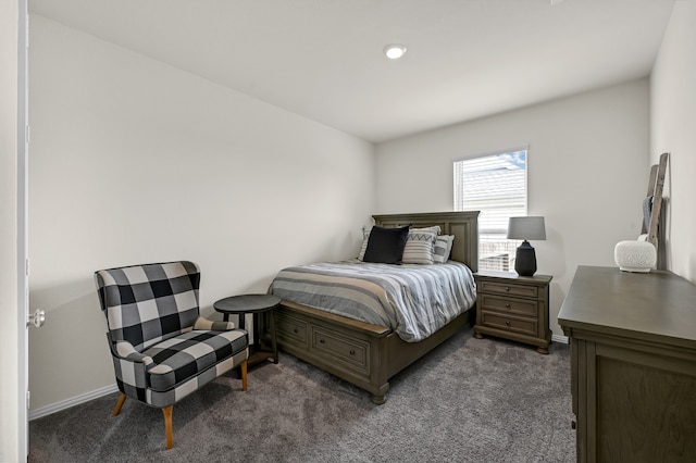 bedroom with dark carpet