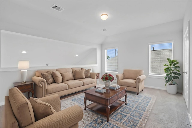 373 Spruce Oak Ln, Waller, TX 77484 - living room with baseboards, lofted ceiling, light carpet, and recessed lighting