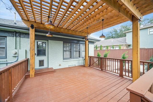 wooden terrace featuring a pergola