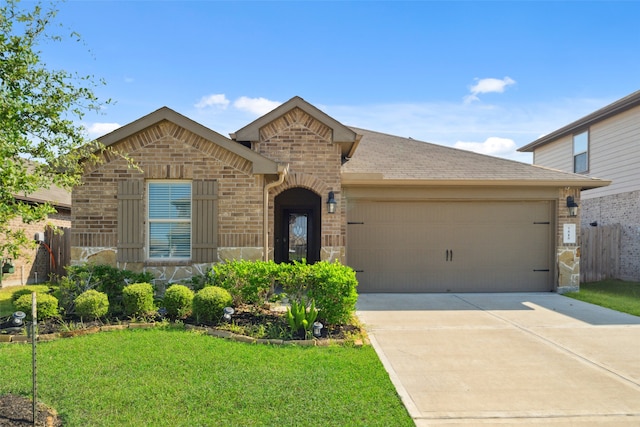 view of front of house featuring a garage and a front yard