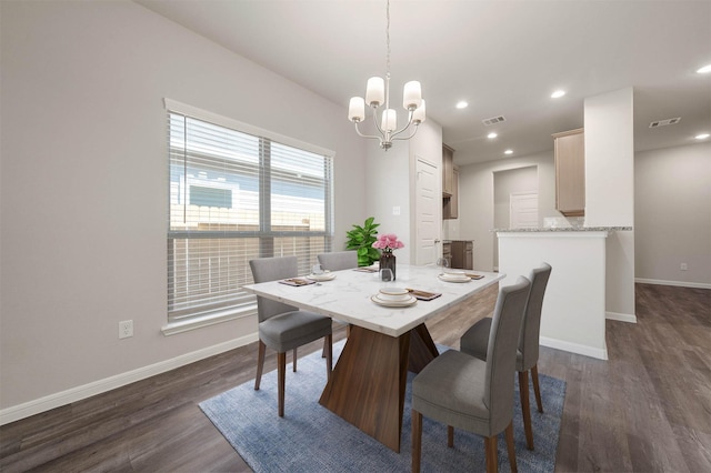511 Emerald Thicket Ln, Huffman, TX 77336 - dining space featuring baseboards, dark wood-type flooring, a chandelier, and recessed lighting