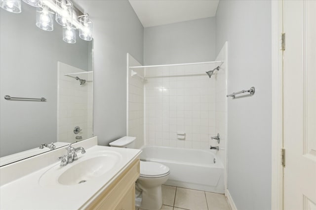 full bathroom with toilet, shower / tub combination, vanity, and tile patterned floors