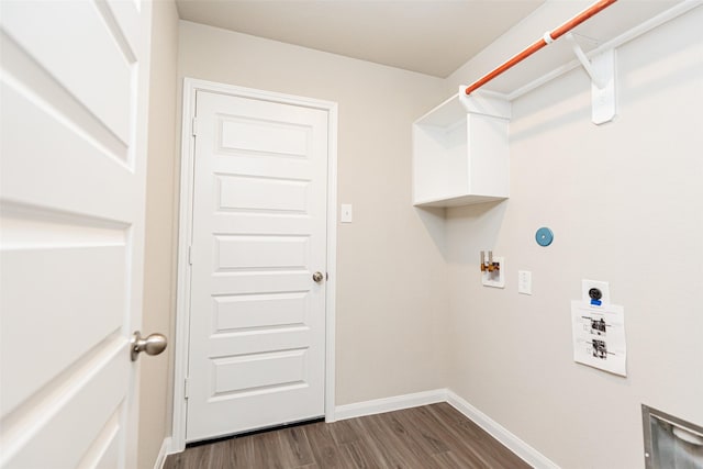 laundry room with hookup for an electric dryer, dark hardwood / wood-style floors, and hookup for a washing machine