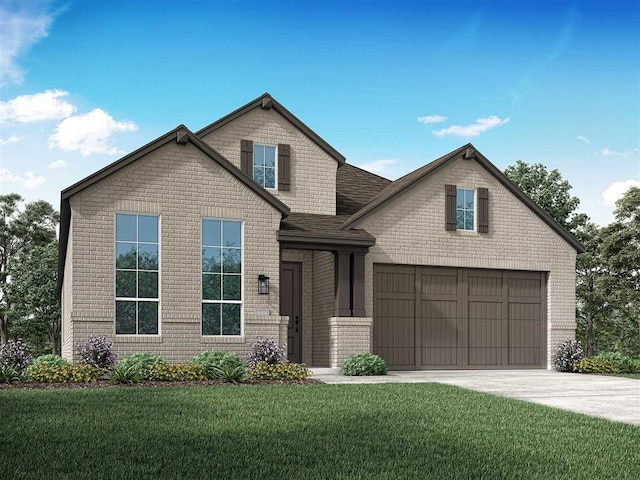 view of front facade with a garage and a front lawn