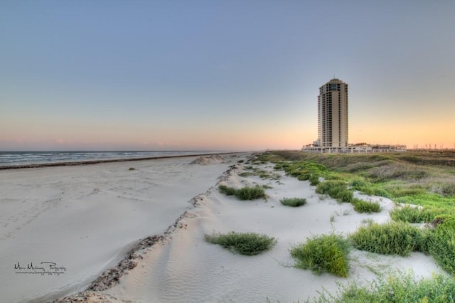 view of water feature featuring a beach view