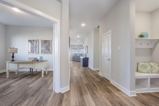 hallway featuring wood-type flooring