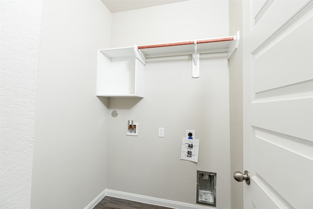 laundry area with dark wood-type flooring, hookup for a washing machine, and hookup for an electric dryer