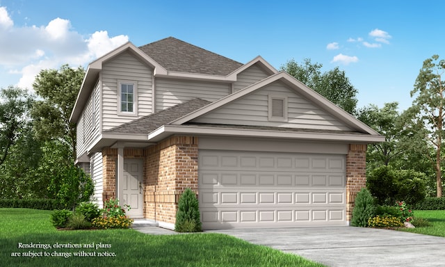 front facade with a garage and a front yard