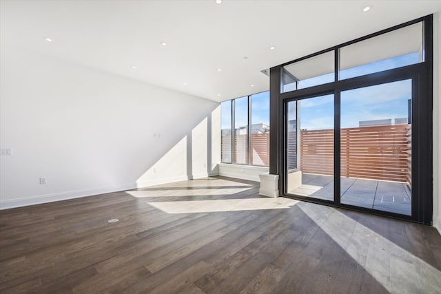 unfurnished living room with floor to ceiling windows and wood-type flooring