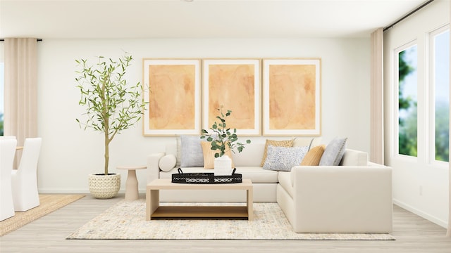 living room with light hardwood / wood-style flooring