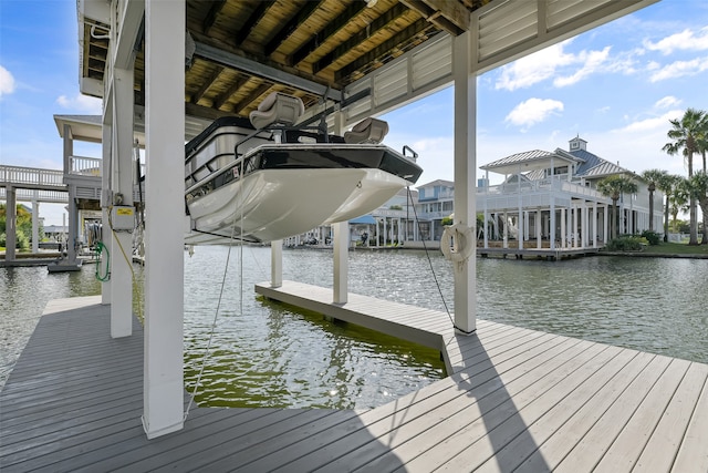 view of dock with a water view