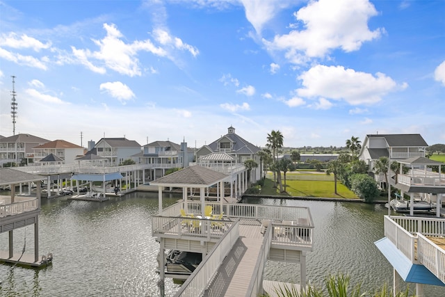 view of dock with a water view