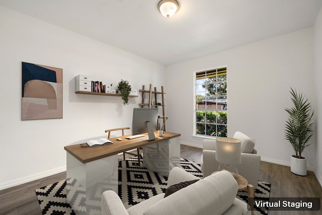 office area with dark hardwood / wood-style flooring