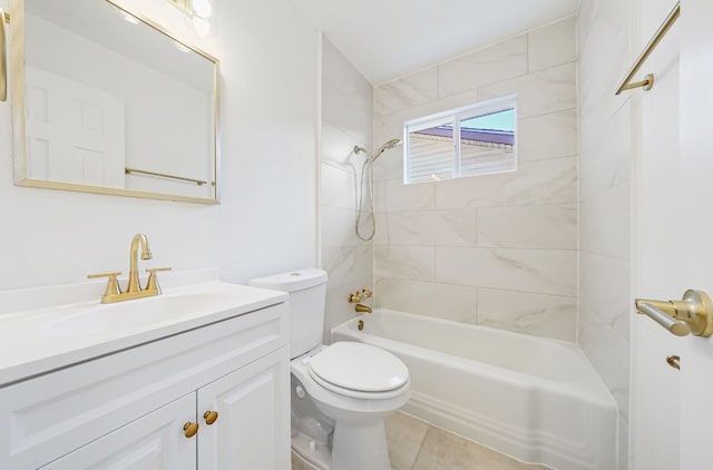 full bathroom with tile patterned floors, vanity, toilet, and tiled shower / bath