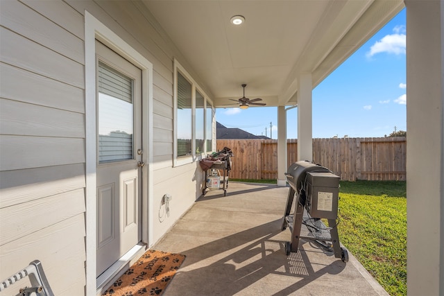 view of patio with ceiling fan