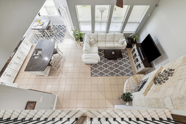 tiled living room with sink