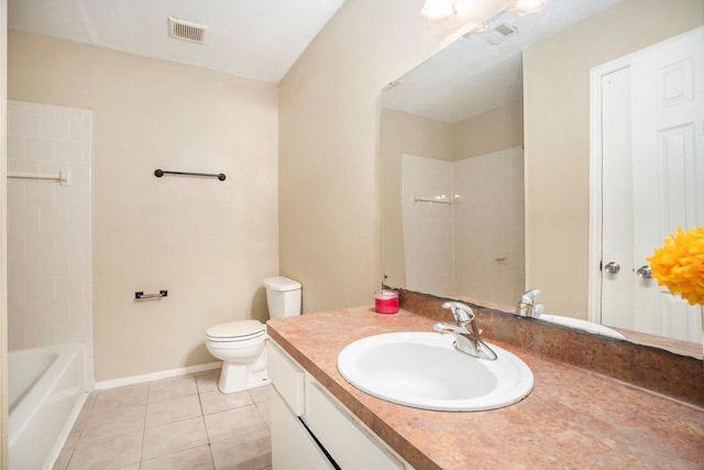 full bathroom with vanity, tile patterned floors, toilet, and shower / bathtub combination