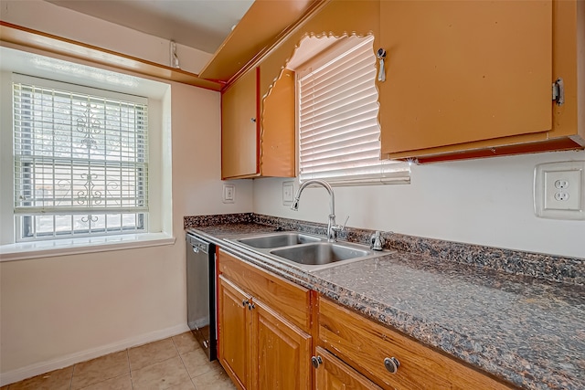 kitchen with dishwasher, sink, and light tile patterned floors