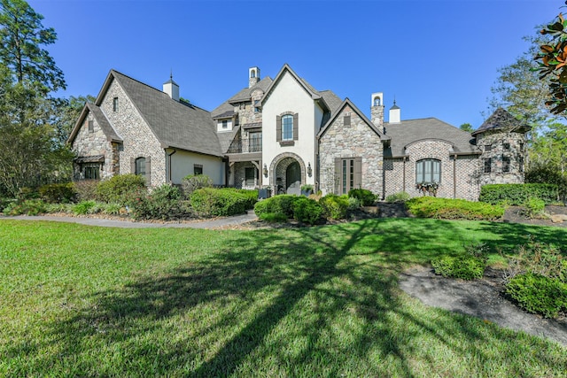 5015 Ossineke Ct, Spring, TX 77386 - french country inspired facade featuring stone siding, stucco siding, and a front lawn