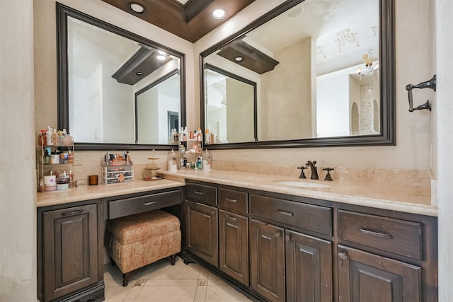 5015 Ossineke Ct, Spring, TX 77386 - bathroom featuring tile patterned flooring, vanity, and backsplash