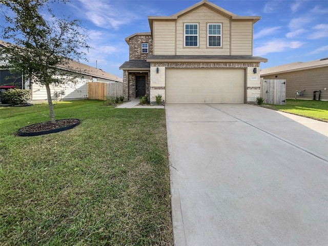 view of front property with a garage and a front lawn