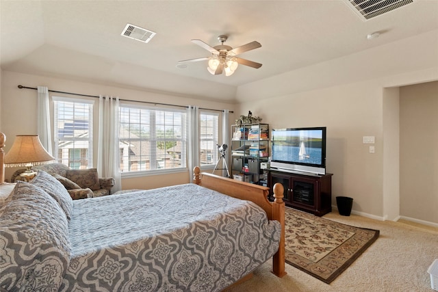 bedroom featuring ceiling fan and carpet floors