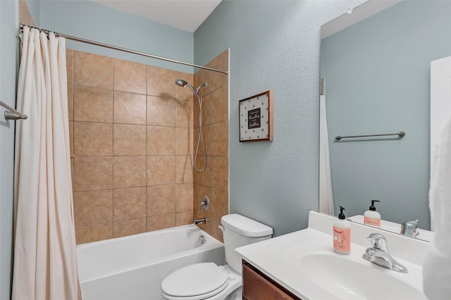 full bathroom featuring vanity, toilet, and shower / tub combo with curtain