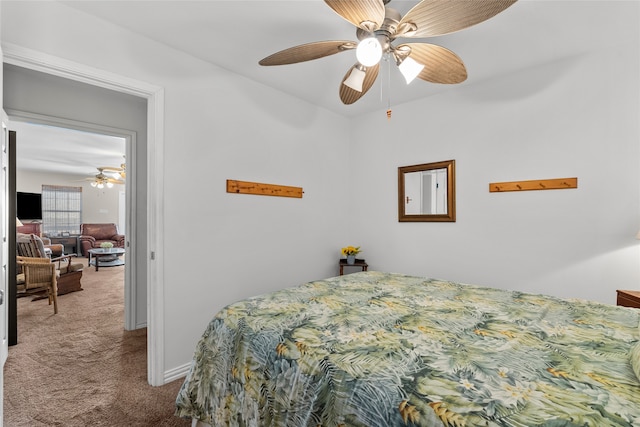 bedroom featuring carpet and ceiling fan