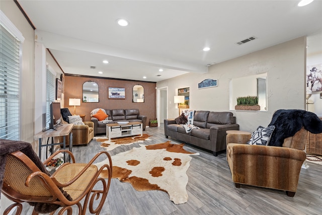 living room with light wood-type flooring