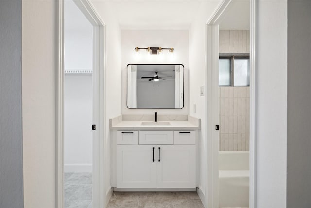 bathroom with vanity and ceiling fan