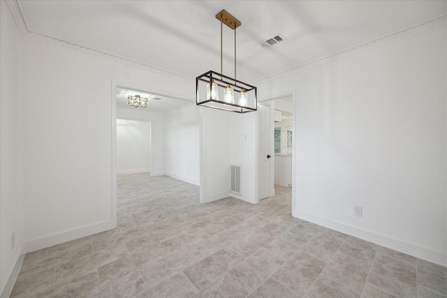 unfurnished dining area with ornamental molding