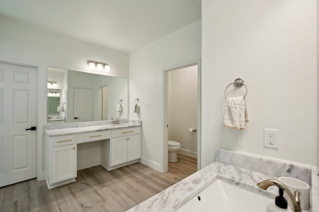 bathroom featuring vanity, hardwood / wood-style flooring, and toilet