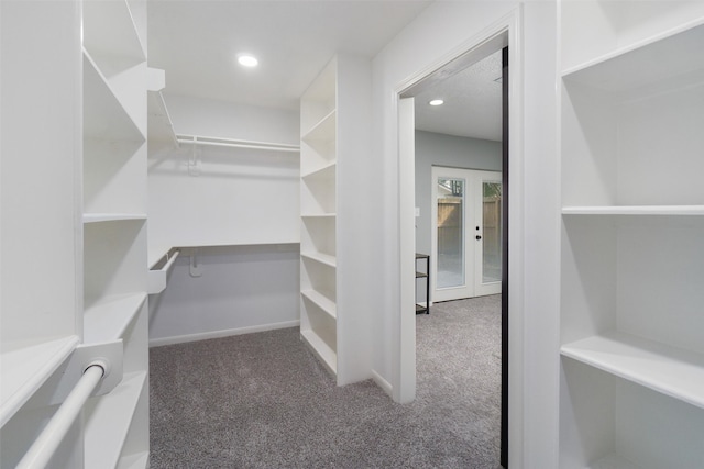 walk in closet featuring carpet and french doors