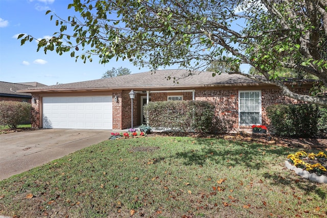 single story home with a front lawn and a garage